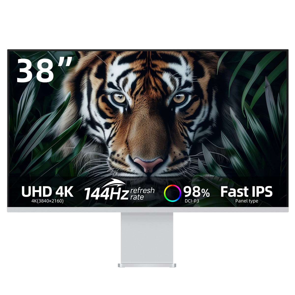 Fyonix 38 Inch 4K Monitor UHD 3840×2160 144Hz Fast IPS Panel, USB-C 65W, HDMI & DP , 98% DCI-P3, ΔE≤2, Height-Adjustable & Pivot Stand — for Creators & Designers