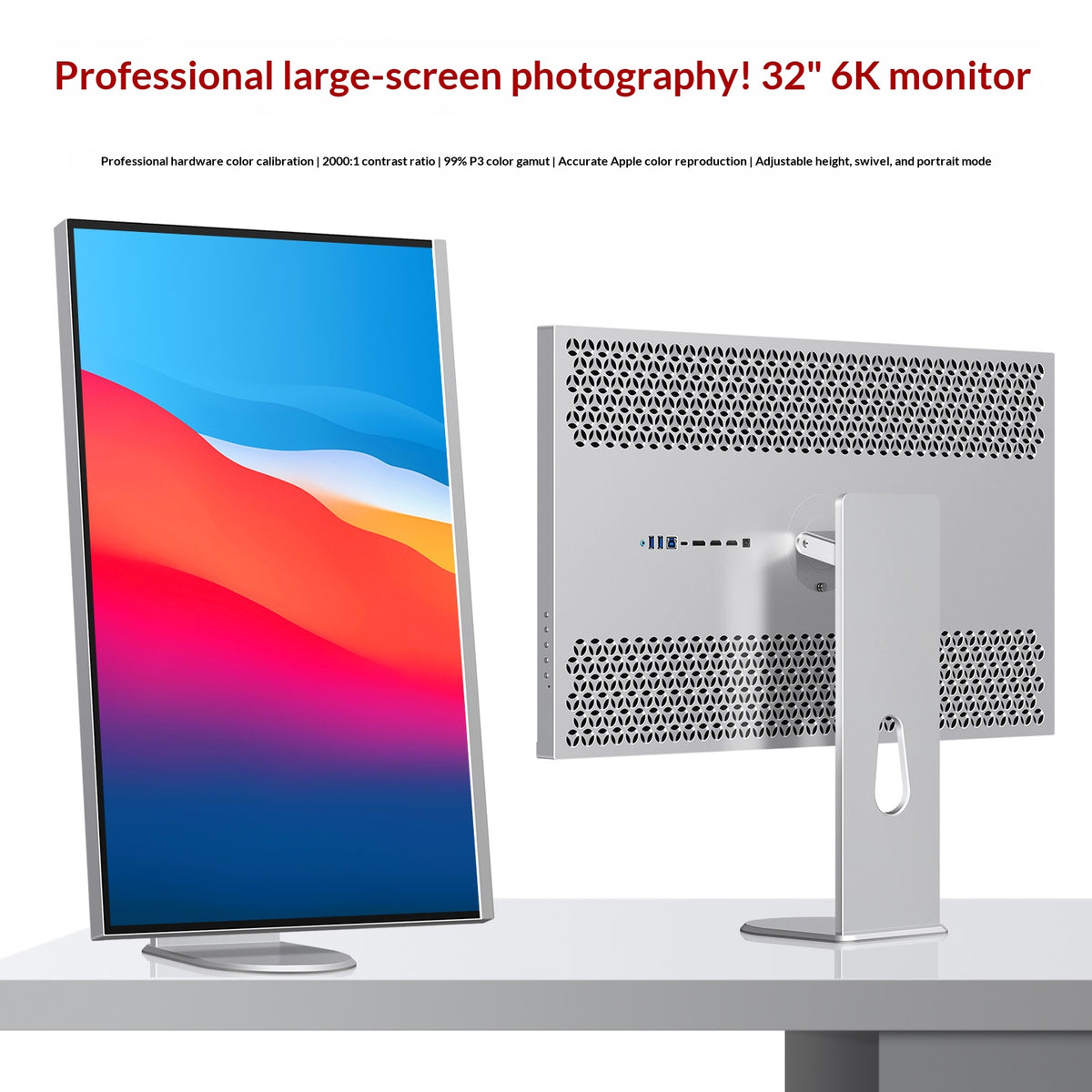 Fyonix 32 Inch 6K Monitor 6016*3384 IPS Panel, 2000:1 USB-C HDMI & DP, 99% DCI-P3, ΔE≤2, Height-Adjustable & Pivot Stand — for Creators & Designers