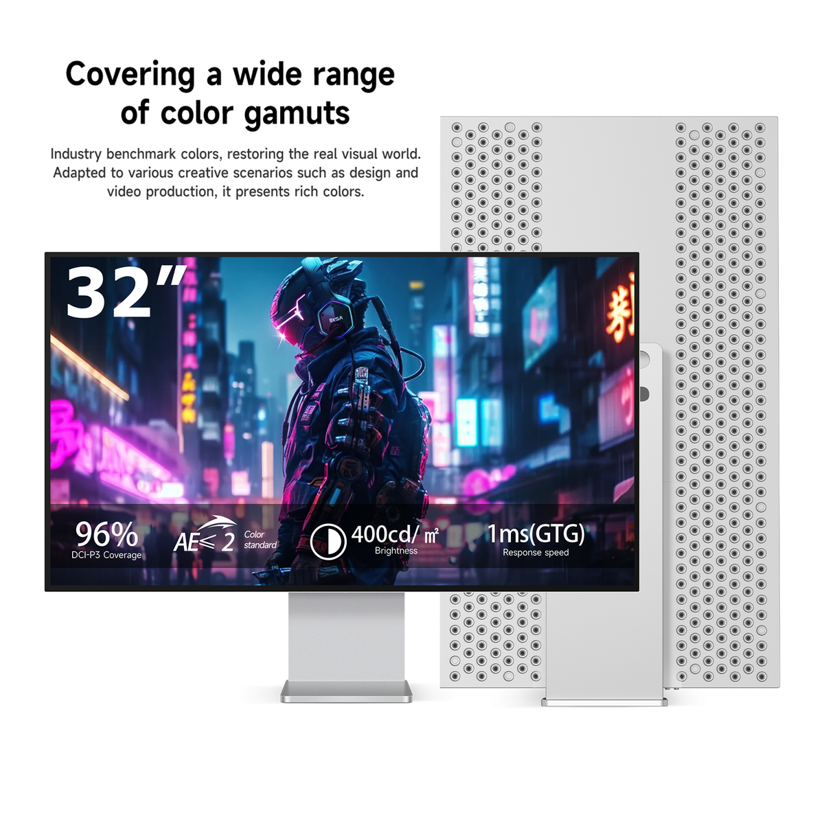 Fyonix 32 Inch 4K Monitor UHD 3840×2160 120Hz IPS Black Panel, USB-C 65W, HDMI 2.1 & DP 1.4, 96% DCI-P3, ΔE≤2, Height-Adjustable & Pivot Stand — for Creators & Gamers