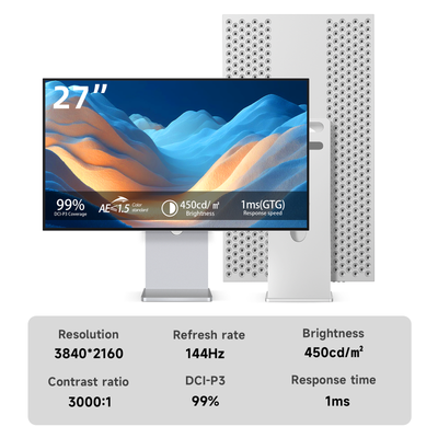 Fyniox 27" 4K UHD 144Hz gaming monitor, Nano IPS Black Panel, 99% DCI-P3, 1ms, USB-C 65W, HDMI 2.1, Height-Adjustable Aluminum Stand