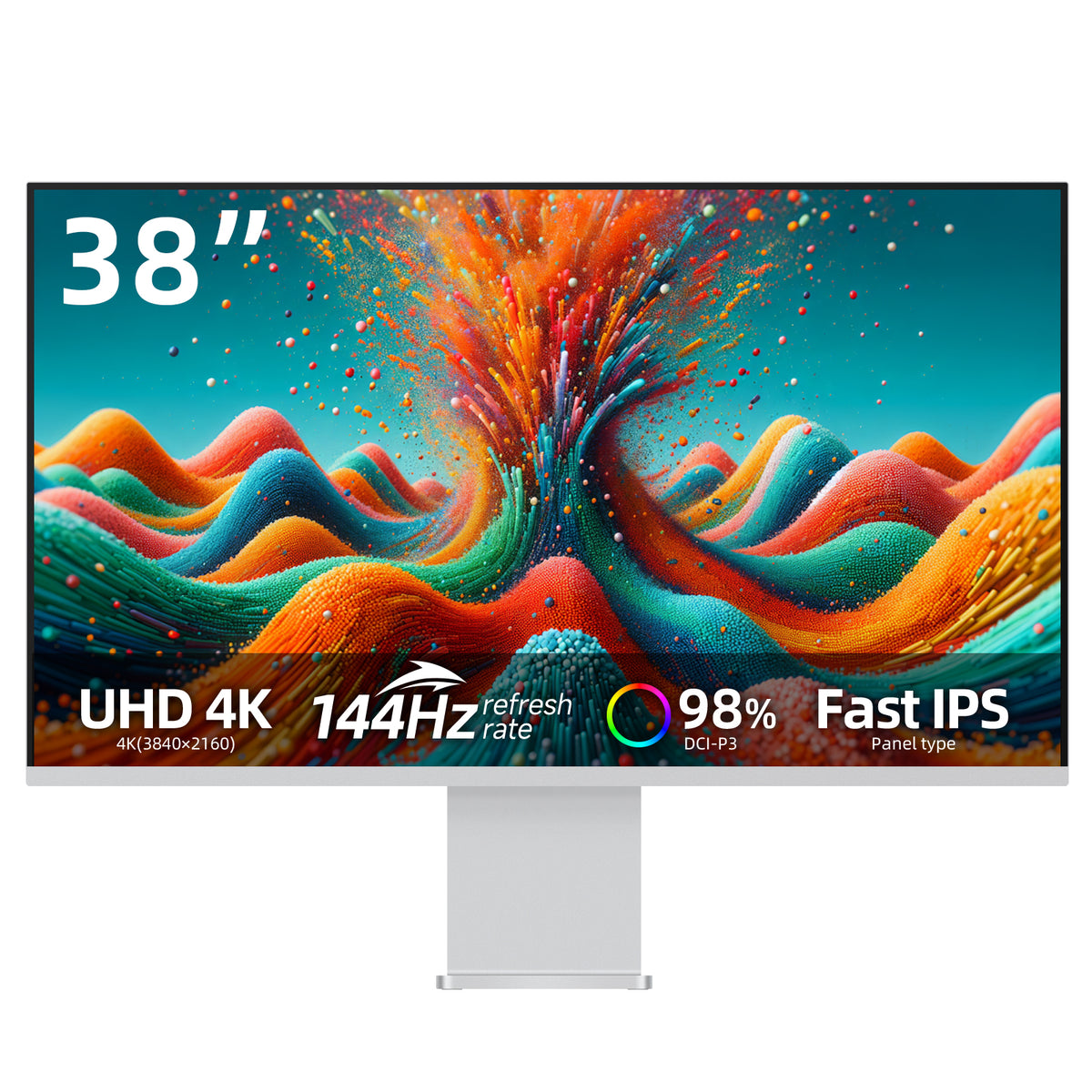 Fyonix 38 Inch 4K Monitor UHD 3840×2160 144Hz Fast IPS Panel, USB-C 65W, HDMI  & DP , 98% DCI-P3, ΔE≤2, Height-Adjustable & Pivot Stand — for Creators & Designers